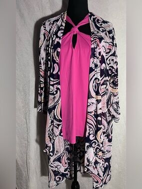 R&M Richards Pink and Blue Paisley lightweight cardigan